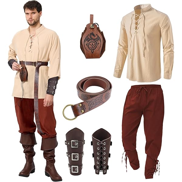 Bkazwe Tunique Homme Style Guerrier Viking Pirate Contient