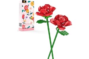 ‎JMBRICKLAYER JMBricklayer Blumenstrauß Bausteine, Blumen Sets für Erwachsene, Aesthetic Room Decor, Botanical Collection, Geschenke für Frauen,Mutter,Ehefrau,Freundin(2 Rot Rosen)