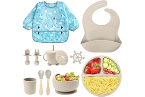 NATNAV Baby Silicone Crockery Set, 11 Pieces, Non-Slip Children's Crockery Set with Suction Cup, BPA-Free Learning to Eat Cutlery Sets with Spoon, Fork, Bowl, Bib, Cup, Drinking Cup, Plate, Bite