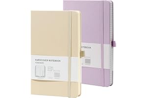 HOMEMARS Cuaderno Punteado A5, Bullet Dotted Journal de Papel con Puntos de 100 g/m², 200 Páginas, Marcapáginas, Libreta A5 de Tapa Dura con Portalápices, Cuaderno a5,Púrpura marfil,Paquete de 2