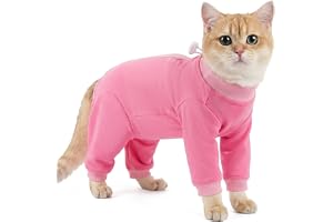 Katt onesie postkirurgi, bekväm kappa för att stoppa övergrooming katt kroppsdräkt långärmad skyddsben anti-repor allergi kos