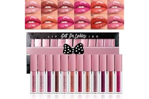 BEAUTY SEARCHER 12pcs Ensemble de gloss à lèvres, Coffret de maquillage pour les femmes et les filles : rouge à lèvres liquide hydratant, brillant et teinté, imperméable et anti-adhérent