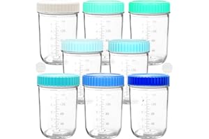 Youngever Lot de 8 Pot de Conservation Bebe en Verre 250ML, Petit Pot Bébé, Repas de Bébé Boîtes de Conservation (Coastal)
