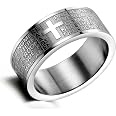 Flongo Herrenring Mit Bibel & Kreuz Gravur | Silberfarben, Edelstahl | Größe 63 | Christlicher Schmuck Für Männer