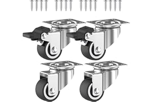 RICHDMI 4 Ruote per Mobili 50 mm con 2 Freni e Viti, Portata Max 400Kg, 2 Rotelle Antigraffio con Freno, Rotelle Pivotanti per Carrello con Perno