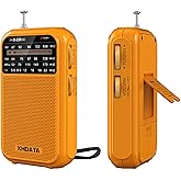 XHDATA D220 Portable Transistor Radio, Small FM/AM/MW/SW Mini Pocket Radio, AUX Headphone Output, Battery Operated, Yellow