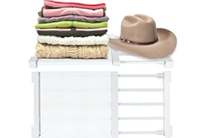 AHUNTTER 2PCS Expandable Shelves Dividers for Wardrobe, Adjustable Closet Cupboard Storage Organizer Shelf, White Airing Separator Storage Rack Divider Shelves for Kitchen Bathroom Bedroom (38-55CM)