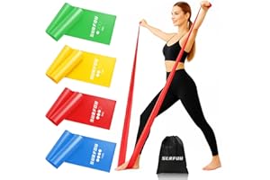 ‎SURFOU SURFOU Fitnessbänder Set mit 4 Widerstandsstufen, Hautfreundliche Widerstandsbänder mit Tragetasche, Gymnastikband, ideal für Gym, Zuhause, Yoga, Pilates, Krafttraining und Reha Training