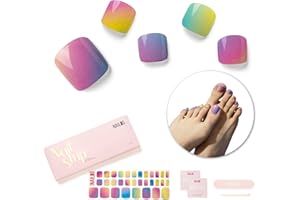 NAILOG Strisce di Gel Semi Polimerizzato, Strisce di Smalto per le Dta dei Piedi con Finitura gel Lucida,32 pezzi Impacco per Unghie a Lunga Durata, Rainbow
