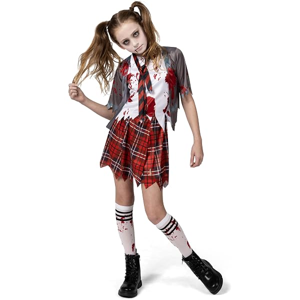 Disfraz De Niña Zombie Animadora Para Halloween - Incluye Vestido, Falda, Calcetines Y Martillo Inflable, Tallas S/M/L