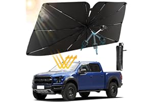 WILKPOW Sonnenschutz Auto Frontscheibe 140*79cm, Frontscheibenabdeckung Innen, Car Umbrella Sun Shade Cover, UV-Schutz & Hitzeblock, 360°Drehbar, Faltbar, Tragbarer Sonnenschutz für die meisten Fahrzeuge SUV