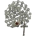 Divine Creations Goa Grey Ice Beads Rosary for Praying with Holy Soil Medal | Jerusalem Rosary for Men & Women