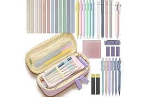 Dacono Set di forniture scolastiche con astuccio per cancelleria, evidenziatori pastello, penne gel, matite meccaniche, elementi essenziali per il college