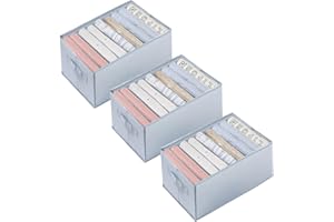 HINREY 3Pcs Rangement Vêtement pour Jeans d'adultes ou d'enfants, Organisateur Tiroir de Garde-robe avec Compartiments, Rangement sous Vêtement Pliable et Lavable avec Poignée-Gris Clair