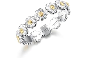 Adramata Ring Silber 925 Damen Silber Gänseblümchen Ring Statement Ringe You Are My Sunshine Blumenring Zierlicher Bandring Minimalistischer Fingerring Daumen Ringe Silber Ringe für Frauen Mädchen
