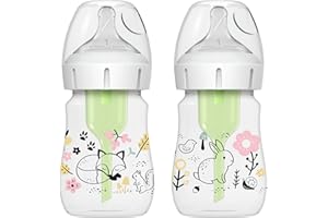 Dr. Brown's Natural Flow® Anti-Colic Options+™ Weithals-Babyflasche, Designer-Edition, Woodland-Dekos, 150 ml, Level 1 Nippel, 2er-Pack, 0 m +
