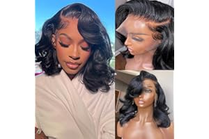 DURGIO 12 inch Short Bob Wig Human Hair 180% Density 13x6 HD Transparent Body Wave Lace Front Wigs Pre Plcuked Gluess Bob Wig for Women