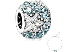 QOCO Ocean Starfish Charms for Bracelets,Blue Oceanic Beads Starfish Bracelet Charm for Pandora Bracelet DIY Jewelry Necklaces Making