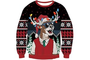 RAISEVERN Brzydki świąteczny sweter z długim rękawem unisex, zabawny, z Mikołaje, dzianinowy, dla mężczyzn i kobiet