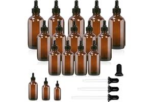 Swpeet 24 st 28 g 57 ml 113 ml bärnstensglasflaskor med svart glasdropparsortimentsats, ögondroppflaska glas droppflaska för