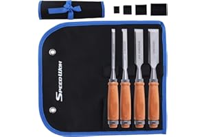 SPEEDWOX 4 Piece Wood Chisel Sets Professional Wood Chisel Set for Woodworking Tools Set Wood Tools Chisel Set Woodworking Wood Chisels for Woodworking 1/4"(6 mm), 1/2"(13 mm), 3/4"(19 mm), 1"(25 mm)