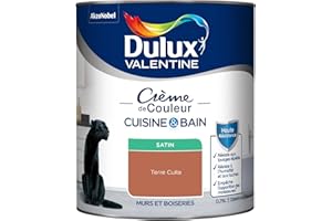 Dulux Valentine Peinture Intérieure Crème de Couleur Cuisine et Salle de Bain - Pièces Humides Murs et Boiseries - Résistant aux taches et à l'humidité - Satin Terre Cuite 0,75 L