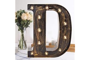OYCBUZO Golden Black Led Marquee Letter - Industrial, Vintage Style Light Up Alphabet Letter Sign for Cafe Wedding Birthday Party Christmas Lamp Home Bar Initials Decor - D