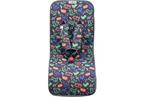 JYOKO KIDS Colchoneta Universal para Cochecito de Bebé y Silla de Paseo Infantil + Protector de Arnés Elaborados en Algodón + Espuma + Tejido 3D Transpirable (Happy Dino)