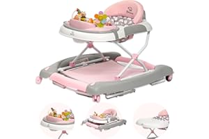 BRONEA 4-in-1 Gehfrei Babywalker ab 6 Monate | Lauflernwagen mit Schaukelfunktion und Spielpaneel mit Musik | Höhenverstellbare und Klappbar | Lauflernhilfe mit leisen Rollen und Bremsen