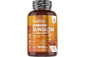 WEIGHTWORLD Sunglow Betacaroteno Complex - 120 Comprimidos con Zinc, Yodo, Vitamina B2 y B3 - Con Cobre que Contribuye a la Pigmentación Normal de la Piel (EFSA) - Apto para Veganos - 2 Meses de Suministro