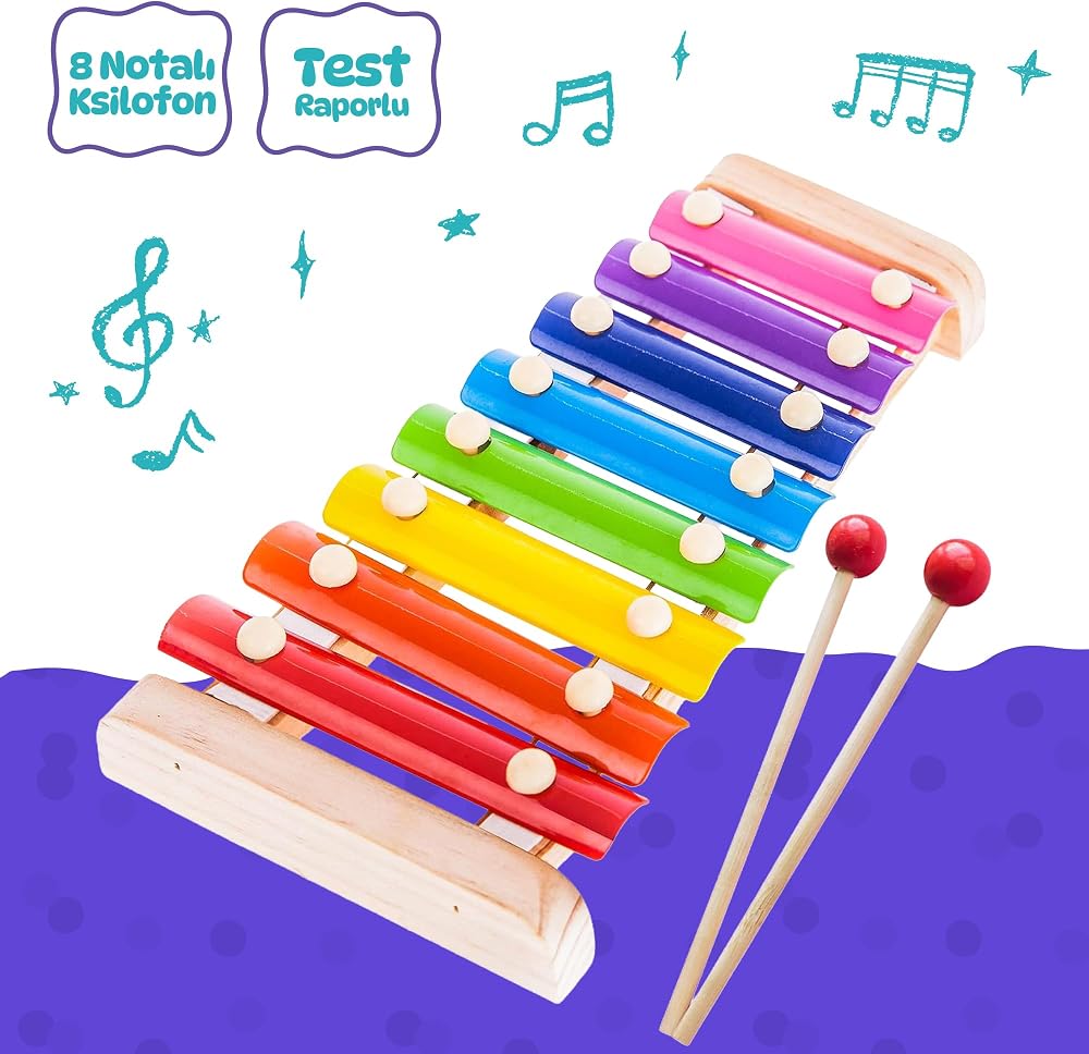 Circle Toys Eğitici Ahşap Ksilofon – 8 Tonlu Renkli Müzik Oyuncağı