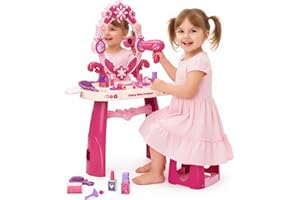 Coiffeuse pour Enfant avec lumière et Son, Jouet pour Filles à partir de 3 Ans, kit de Maquillage pour Enfants avec Miroir et 32 Accessoires, Fairy Glow Dresser Kinderplay