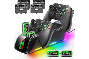 Kytok Base de Carga para Xbox Mando y Baterías, 4x4800mWh (4x2000mAh) Baterías para Mando Xbox Series/One X/S/Elite, Cargador para Mando Xbox con 4 Baterías Recargables y 4 Tapas de Batería