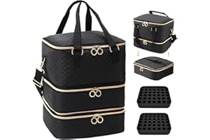 Yolispa Organizador Esmaltes de Uñas, 3 Niveles Bolsa organizadora de Esmalte de uñas con Capacidad para 84 Botellas, Organizadores Pintauñas con Divisor de Botellas