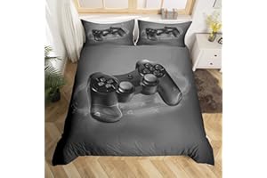 LOUSSIESD Juego de Ropa de Cama 3D Gamepad Impreso Funda de edredón niños niñas,Videojuegos,Juego de Videojuegos,Funda de edredón Mando de Juego,Funda de edredón Dormitorio,Individual,Negro,Gris