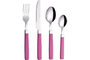 EXZACT Cutlery Set 16pcs Stainless Steel - Pink Handles - 4 x Forks, 4 x Knives, 4 x Table Spoons, 4 x Tea Spoons