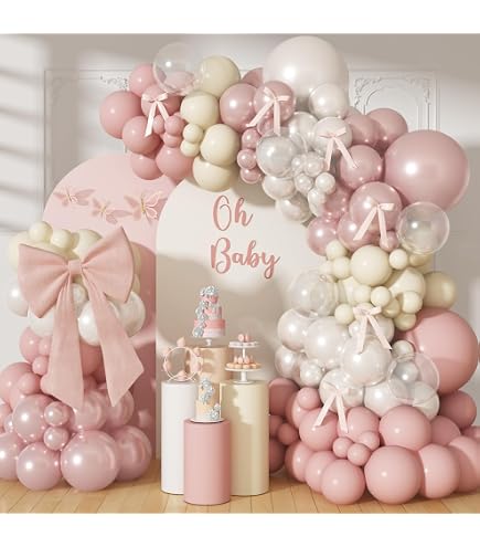 Pink Bow Balloon Garland Arch Kit Coquette Birthday Party Decorations For Wedding Bridal Girls Birthday Engagement Party