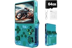 Syzplnwy R36S Retro Handheld Game Console with 3.5 Inch IPS Screen, 3500mAh Battery, 64GB TF Card, 15,000+ Games, Open Source Linux System for Teens & Adults, Green
