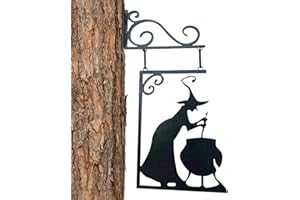 YOUPO Witch Cauldron Metal Silhouette Halloween Witch Cauldron Decoration Witch Sign For Hanging Wall Decoration For Halloween Outdoor Decoration, Garden Hanging Ornaments, Party Supplies 40x23 Cm