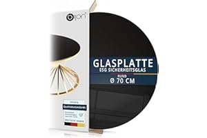 ‎BIJON bijon Glasplatte Schwarz Rund Tisch ESG Sicherheitsglas - Für Esstisch, Couchtisch, Gartentisch, Schreibtisch, Bodenplatte, Funkenschutz, Kaminschutz - Glasplatte Ø 70 cm