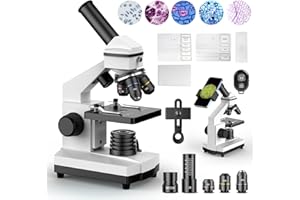 PALLIPARTNERS Microscopes for Kids Students Adults, 100X-2000X Powerful Biological Microscopes for Home Education,with Microscope Slides Set, Phone Adapter,white