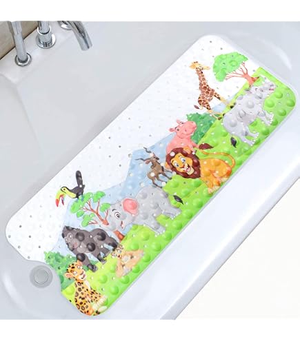 Rutschfeste Badematte Für Kinder – 101,6 X 40,6 Cm, Mit Saugnäpfen & Abflusslöchern, Maschinenwaschbar, Quallen-Design