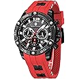 Sapphero Mens Watches Men's Quartz Movement Chronograph Date Calendar Silicone Strap 30M Waterproof Black Blue Men's Watches Wristwatch Gifts for Men