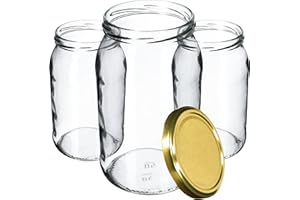 KADAX Lot de 48 bocaux de conservation en verre pour couvercle à visser - 900 ml - Utilisable comme pot à confiture - Bocaux de conservation - Doré K5198