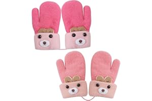 Mayoii 2PCS Mittens for Kids Winter Warm,Toddler Gloves 1-3 Years Knitted Outer, Toddler Gloves with String, Baby Mittens for Boys Girls