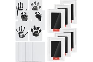 WHEELIO Baby Handprint and Footprint Kit, 6 Baby Handprint Ink Pads with Clean-Touch, Dog Paw Print Kit, 12 Imprint Cards (Black)