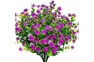 Ancokig 4 Piezas Flores Artificiales Flor Falsas,Arbustos Verdes Resistentes a Los Rayos UV Plantas para Colgar en Interiores y Exteriores,para Casa Jardín Ventana Fiesta Boda Decoración (Rosy)