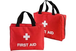 Aoutacc Empty First Aid Bag, Nylon Compact and Lightweight First Aid Kit for Emergency at Home, Office, Car, Outdoors, Boat, Camping, Hiking(Bag Only) (2 Pack Red With Handles)