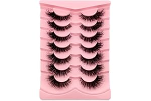 HERACKS 7 Paare 3D Falsche Wimpern Katzenauge, Flauschiges Volumen Curly Cat-Eye Künstliche Wimpern Natürlich Look, Wiederverwendbar Handgemacht Faux Mink Make-up-Wimpern(TM26)