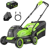 Greenworks 24V Cordless Lawnmower with Brushless Motor for Smaller Lawns up to 140m², 33cm Cutting Width, 30L Bag, Lawnmower